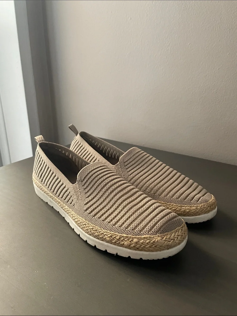 Slip-On Knit Espadrille Sneakers in Taupe